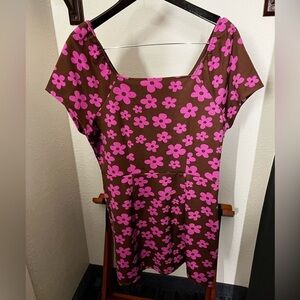 Steve Madden NYC  Junior's XXL Sweetheart Dress Brown Pink Flowers NWOT